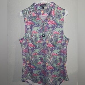 Bad Birdie Tropical Flamingo Print Top